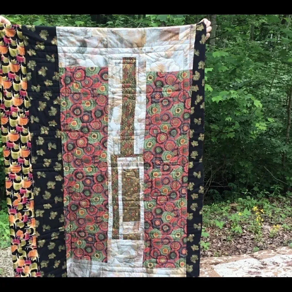 NWT. Hands Crafted Greens & Gold Quilt